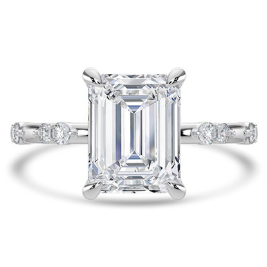 Emerald Diamond Solitaire with Accents Engagement Ring in White Gold (MVSLG1428-W)