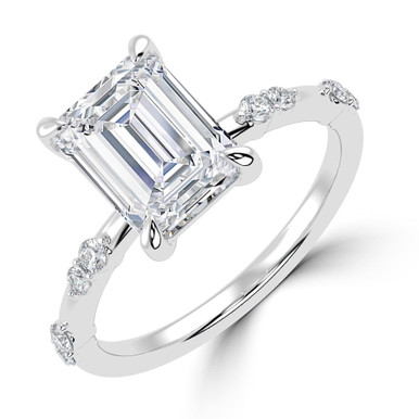 Emerald Diamond Solitaire with Accents Engagement Ring in White Gold (MVSLG1428-W)