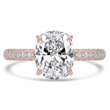 Cushion Diamond Hidden Halo Solitaire with Accents Engagement Ring in Rose Gold (MVSLG1423-R)