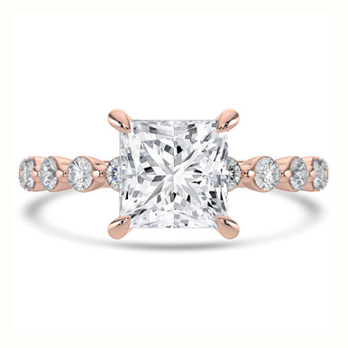 Princess Diamond Hidden Halo Solitaire with Accents Engagement Ring in Rose Gold (MVSLG1421-R)