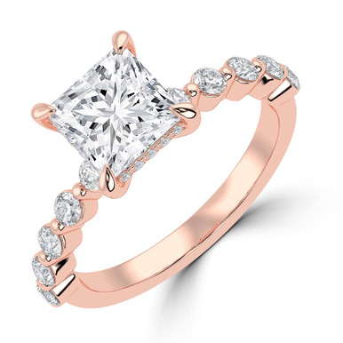 Princess Diamond Hidden Halo Solitaire with Accents Engagement Ring in Rose Gold (MVSLG1421-R)