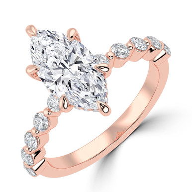 Marquise Diamond Hidden Halo Solitaire with Accents Engagement Ring in Rose Gold (MVSLG1418-R)