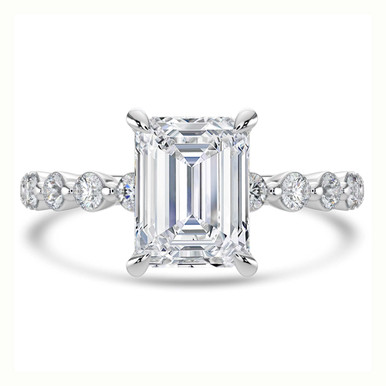 Emerald Diamond Hidden Halo Solitaire with Accents Engagement Ring in White Gold (MVSLG1417-W)