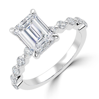 Emerald Diamond Hidden Halo Solitaire with Accents Engagement Ring in White Gold (MVSLG1417-W)