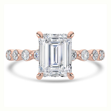Emerald Diamond Hidden Halo Solitaire with Accents Engagement Ring in Rose Gold (MVSLG1417-R)