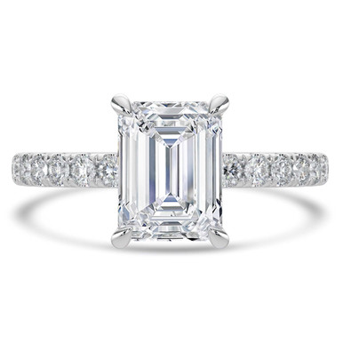 Emerald Diamond Hidden Halo Open Bridge Solitaire with Accents Engagement Ring in White Gold (MVSLG1409-W)