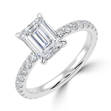 Emerald Diamond Hidden Halo Open Bridge Solitaire with Accents Engagement Ring in White Gold (MVSLG1409-W)