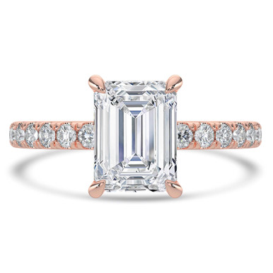 Emerald Diamond Hidden Halo Open Bridge Solitaire with Accents Engagement Ring in Rose Gold (MVSLG1409-R)