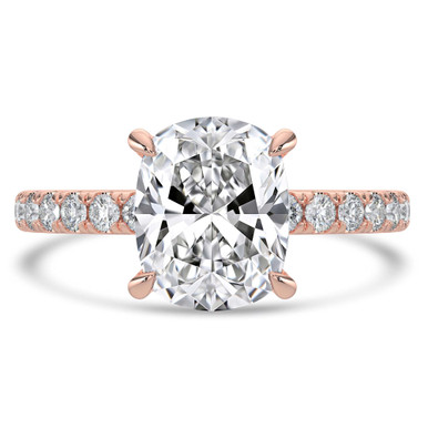 Cushion Diamond Hidden Halo Open Bridge Solitaire with Accents Engagement Ring in Rose Gold (MVSLG1408-R)