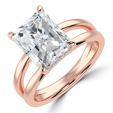 Radiant Diamond Split Shank Open Bridge Hidden Halo Solitaire with Accents Engagement Ring in Rose Gold (MVSLG1405-R)
