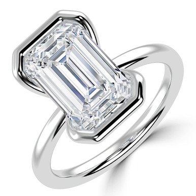 Emerald Diamond Tension Set Solitaire Engagement Ring in White Gold (MVSLG1397-W)