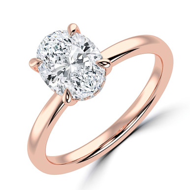 Oval Diamond Hidden Halo Solitaire with Accents Engagement Ring in Rose Gold (MVSLG1359-R)