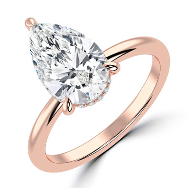 Pear Diamond Open Bridge Hidden Halo Solitaire with Accents Engagement Ring in Rose Gold (MVSLG1347-R)