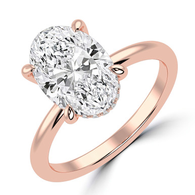 Oval Diamond Open Bridge Hidden Halo Solitaire with Accents Engagement Ring in Rose Gold (MVSLG1346-R)
