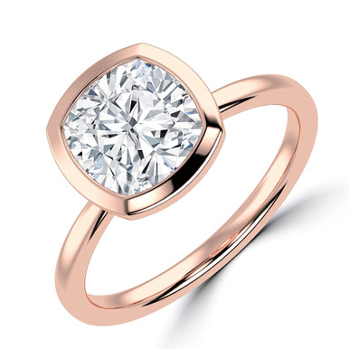 Cushion Diamond Open Bridge Bezel Set Solitaire Engagement Ring in Rose Gold (MVSLG1340-R)