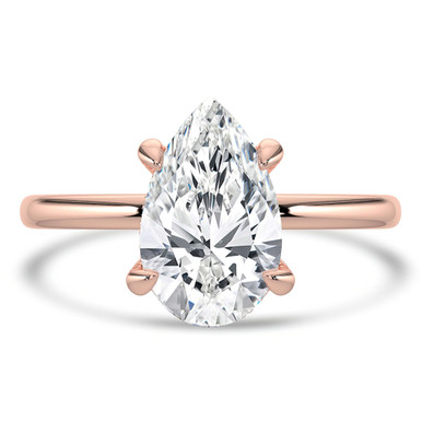 Pear Diamond Open Bridge Hidden Halo Solitaire with Accents Engagement Ring in Rose Gold (MVSLG1339-R)