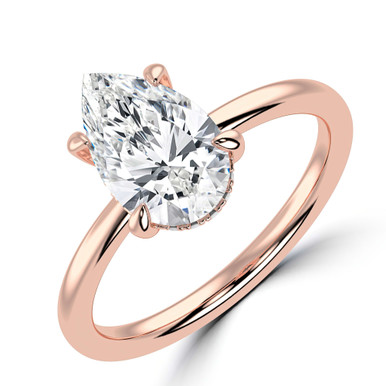 Pear Diamond Open Bridge Hidden Halo Solitaire with Accents Engagement Ring in Rose Gold (MVSLG1339-R)