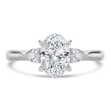 Oval Diamond Tapered Cathedral Open Bridge Three-Stone Engagement Ring in White Gold (MVSLG1329-W)