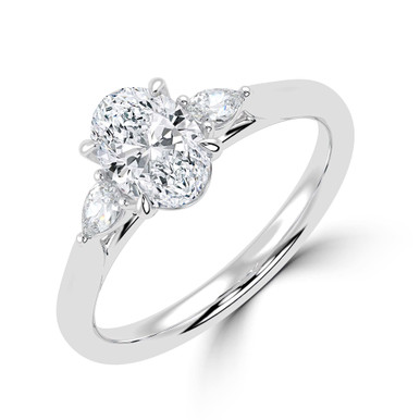 Oval Diamond Tapered Cathedral Open Bridge Three-Stone Engagement Ring in White Gold (MVSLG1329-W)