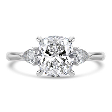 Cushion Diamond Tapered Cathedral Open Bridge Three-Stone Engagement Ring in White Gold (MVSLG1328-W)