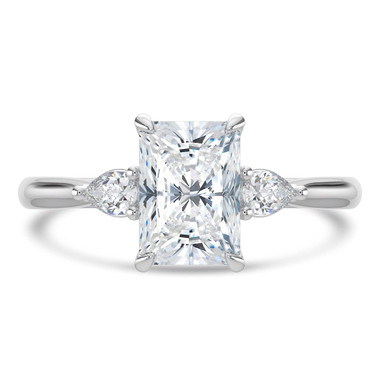 Radiant Diamond Tapered Cathedral Open Bridge Three-Stone Engagement Ring in White Gold (MVSLG1327-W)