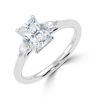 Radiant Diamond Tapered Cathedral Open Bridge Three-Stone Engagement Ring in White Gold (MVSLG1327-W)