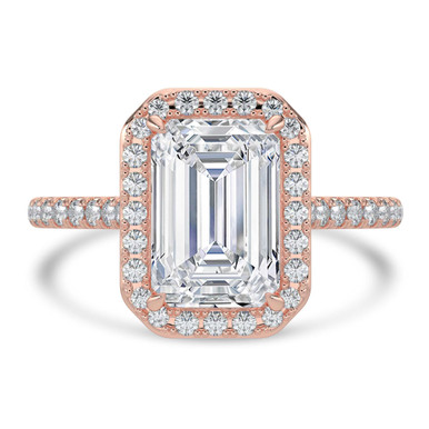 Emerald Diamond Cathedral Open Bridge Emerald Halo Engagement Ring in Rose Gold (MVSLG1319-R)