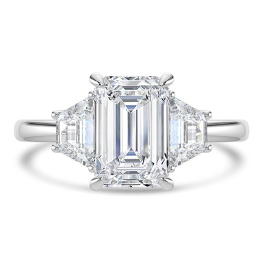 Emerald Diamond Open Bridge Three-Stone Engagement Ring in White Gold (MVSLG1318-W)