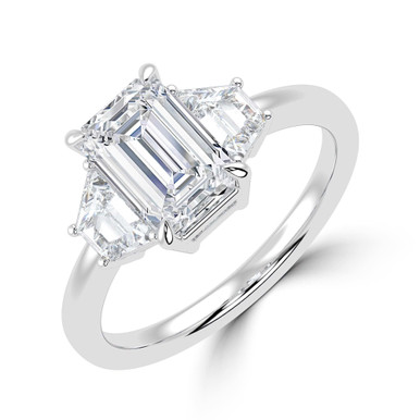 Emerald Diamond Open Bridge Three-Stone Engagement Ring in White Gold (MVSLG1318-W)