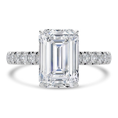 Emerald Diamond Cathedral Open Bridge Hidden Halo Solitaire with Accents Engagement Ring in White Gold (MVSLG1314-W)