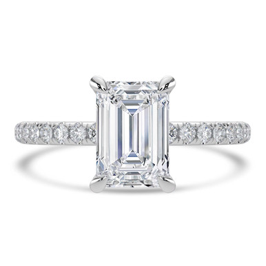 Emerald Diamond Hidden Halo Solitaire with Accents Engagement Ring in White Gold (MVSLG1313-W)