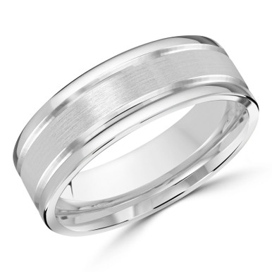 7 MM Satin Finish with High Polish Grooves and Edges Modern Mens Wedding Band in White Gold (MDVB0700)