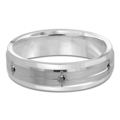 6 MM Black Diamond Mens Wedding Band in White Gold (MDVB0985)