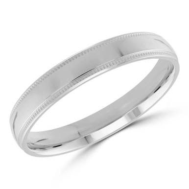 3 MM Milgrained Comfort Fit Classic Mens Wedding Band in White Gold (MDVBC0006-3MM-W)