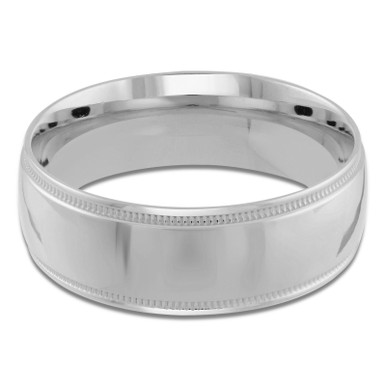 8 MM Milgrained Comfort Fit Classic Mens Wedding Band in White Gold (MDVBC0006-8MM-W)