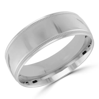 8 MM Milgrained Comfort Fit Classic Mens Wedding Band in White Gold (MDVBC0006-8MM-W)