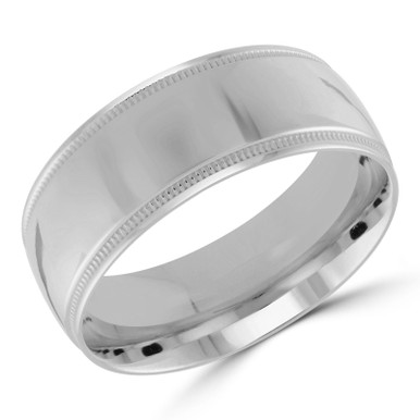 9 MM Milgrained Comfort Fit Classic Mens Wedding Band in White Gold (MDVBC0006-9MM-W)