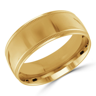 9 MM Milgrained Comfort Fit Classic Mens Wedding Band in Yellow Gold (MDVBC0006-9MM-Y)