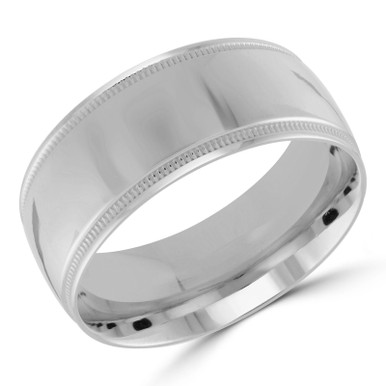10 MM Milgrained Comfort Fit Classic Mens Wedding Band in White Gold (MDVBC0006-10MM-W)