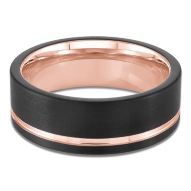 8 MM Alternative Mens Wedding Band in Rose Tungsten 14K Gold Plated (MDVBA0054)