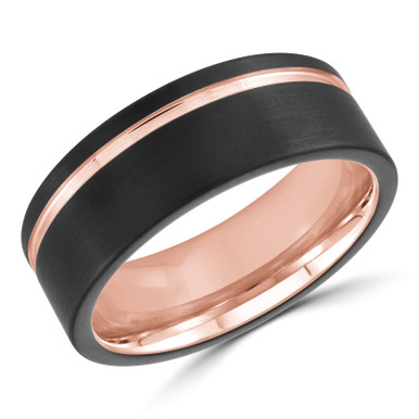 8 MM Alternative Mens Wedding Band in Rose Tungsten 14K Gold Plated (MDVBA0054)