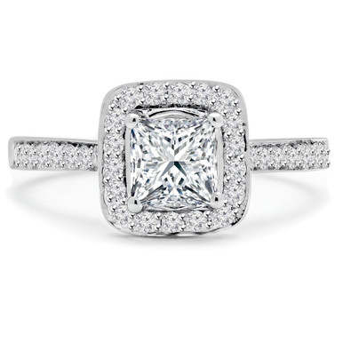 Princess Diamond Cushion Halo Engagement Ring in White Gold