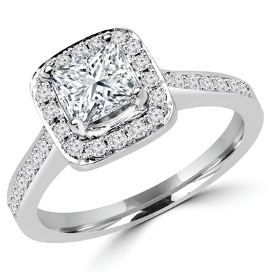 Princess Diamond Cushion Halo Engagement Ring in White Gold