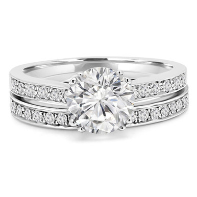 Round Diamond Solitaire with Accents Engagement Ring and Wedding Band Set Ring in White Gold