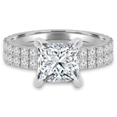 Princess Diamond Solitaire with Accents Engagement Ring and Wedding Band Set Ring in White Gold