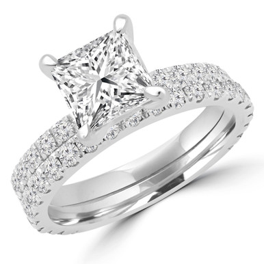 Princess Diamond Solitaire with Accents Engagement Ring and Wedding Band Set Ring in White Gold
