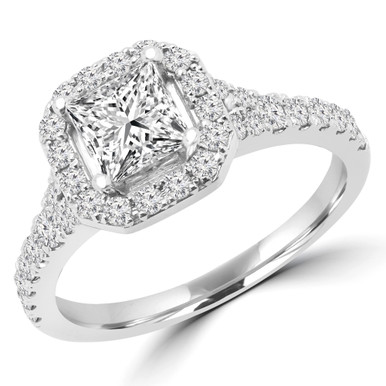 Princess Diamond Cushion Halo Engagement Ring in White Gold