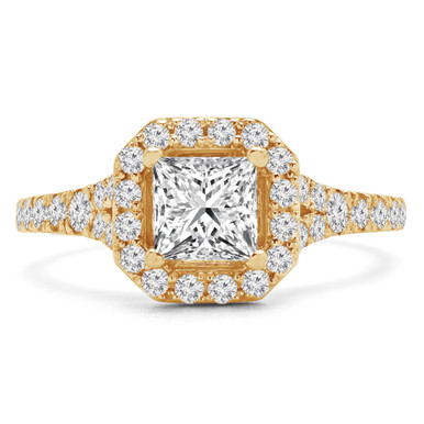 Princess Diamond Cushion Halo Engagement Ring in Yellow Gold
