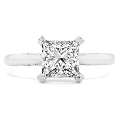 Princess Diamond Vintage Hidden Halo Solitaire with Accents Engagement Ring in White Gold