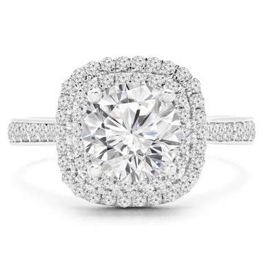 Round Diamond Double Cushion Halo Engagement Ring in White Gold
